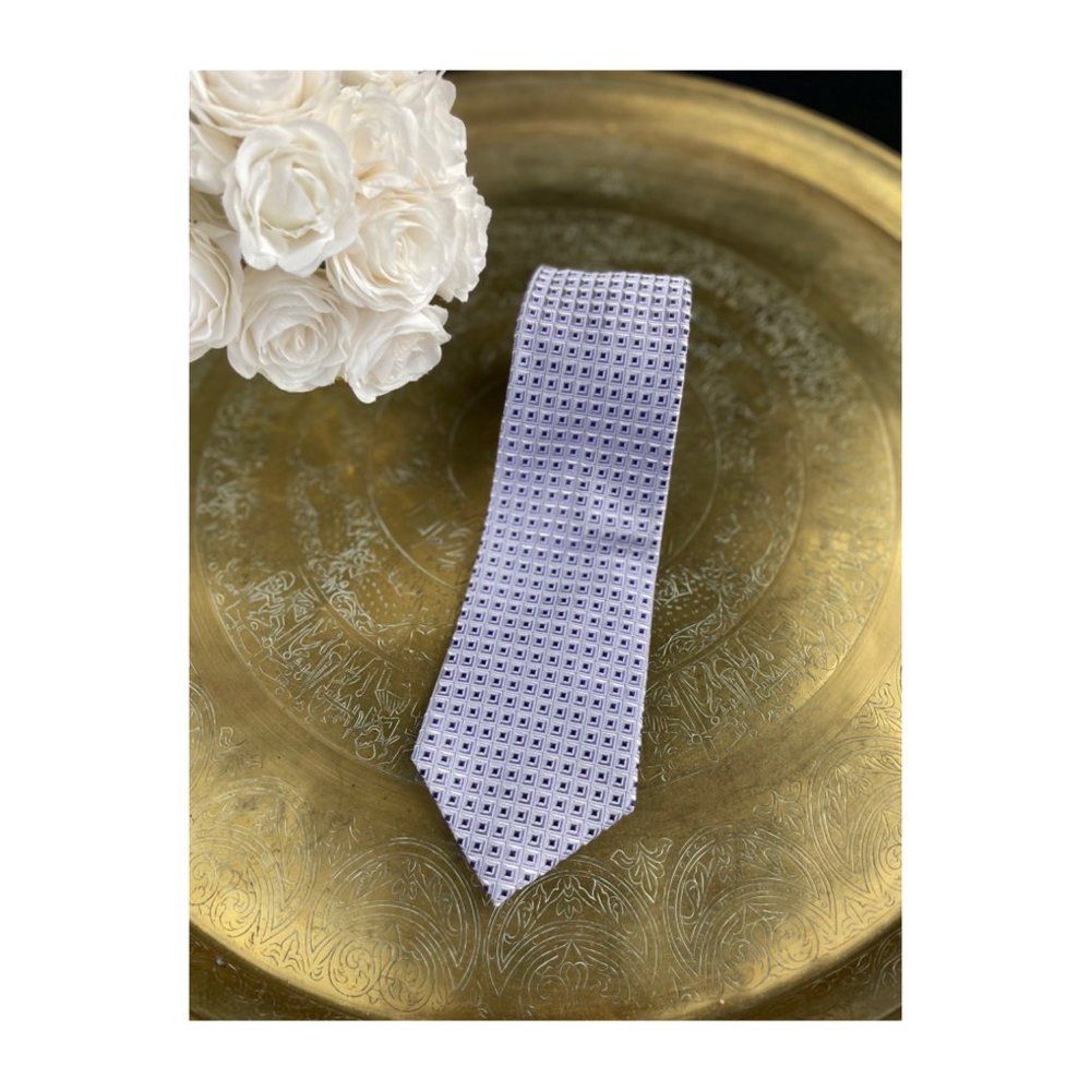 Geoffrey Beene Silk Geometric Neck Tie Purple